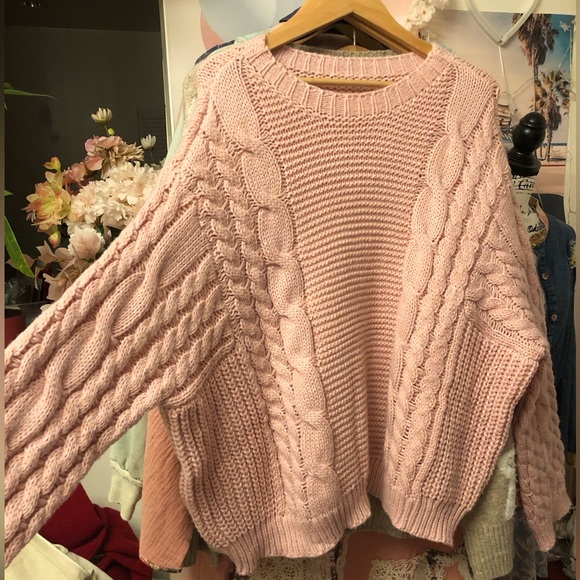 Chunky sweater cable knit Cozy Pink Cable Knit Sweater - Picture 7 of 11